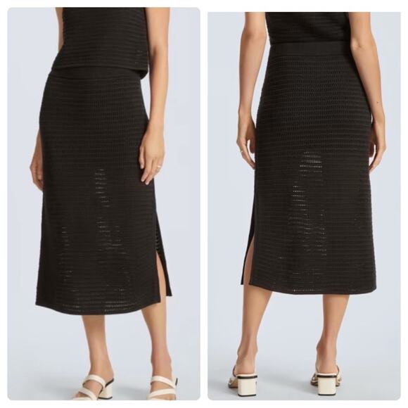 NWOT Everlane Crocheted Openwork Knit Boho Midi Skirt Side Slit Black Medium - Picture 1 of 13